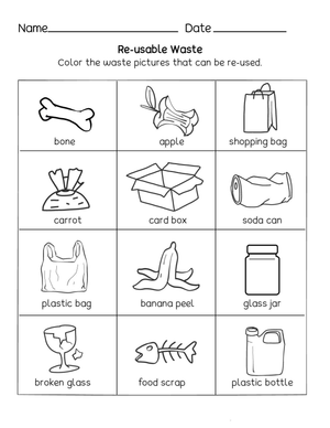 Printable Re-usable Waste Worksheet | Grade 1-3 Science