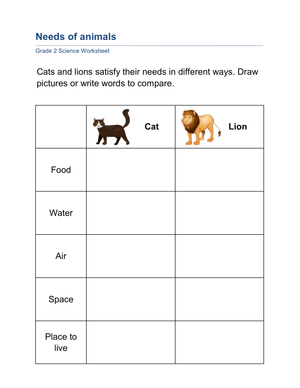 Essential Needs of Animals Worksheet | Grade 2 Science