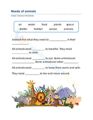 Grade 3 Needs of Animals — Printable No-Prep Worksheet
