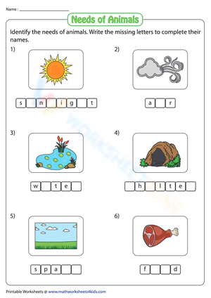 Needs of Animals: missing letters