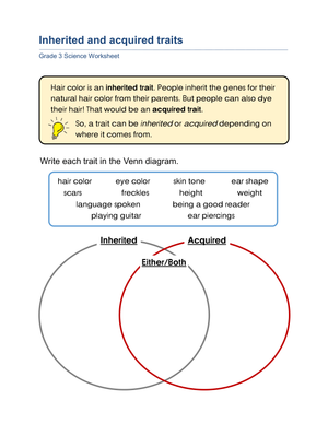 Essential Grade 3 Inherited vs. Acquired Traits Worksheet