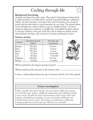 Essential Grade 5 Science: Cycling through Life Worksheet