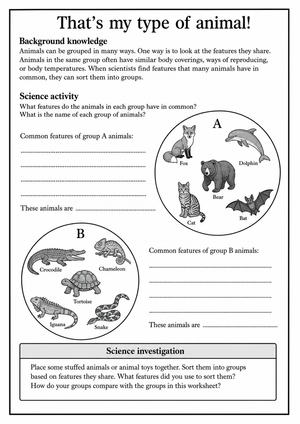 Grade 3 Animal Classification — Printable No-Prep Worksheet