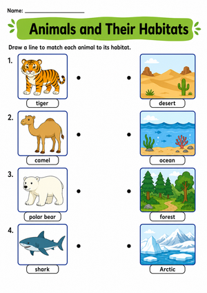 Grade K-1 Animal Habitats — Printable No-Prep Worksheet