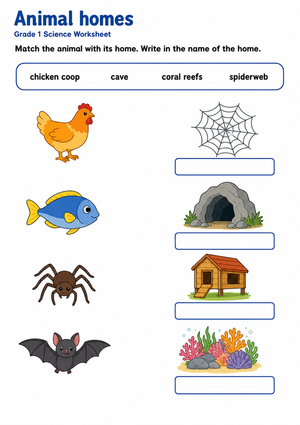 Grade 1 Animal Homes — Printable No-Prep Worksheet