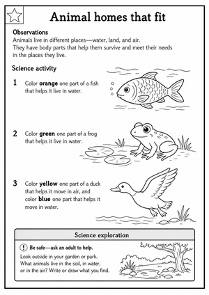 Grade 1 Animal Habitats — Printable No-Prep Worksheet