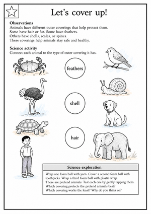 Grade 1 Animal Coverings — Printable No-Prep Worksheet