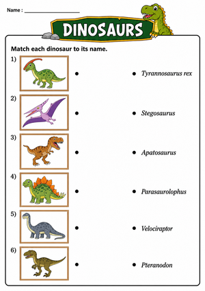 Grade K-1 Dinosaur Matching — Printable No-Prep Worksheet