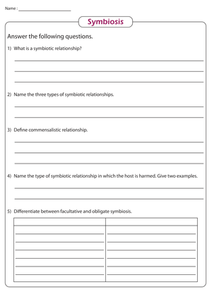 Symbiosis Quiz Worksheet | Grade 7-8 Essential Practice