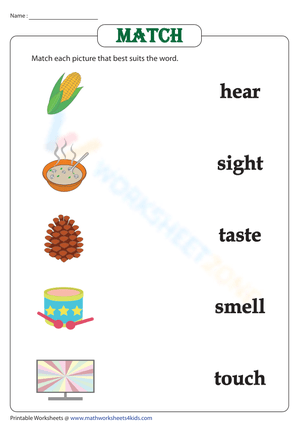 Five senses: Match pictures-to-words