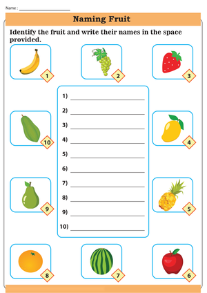 Essential Naming Fruit Worksheet | Grade 1 Printable