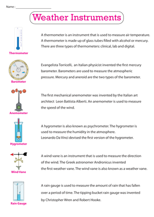 Essential Weather Instruments Chart | Grade 4-5 Printable