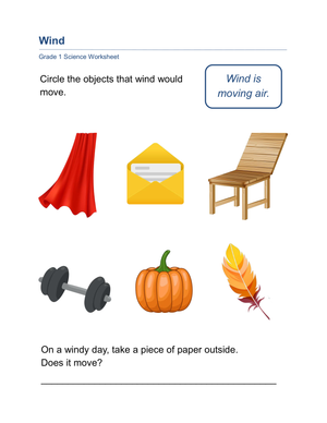 Printable Grade 1 Science: Wind and Moving Air Worksheet