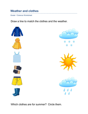Essential Grade 1 Science: Weather and Clothes Matching