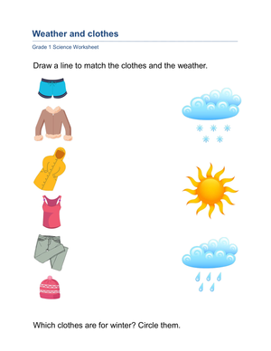 Grade 1 Weather and Clothes — Printable No-Prep Worksheet
