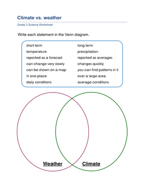 Grade 3 Climate vs. Weather — Essential No-Prep Worksheet