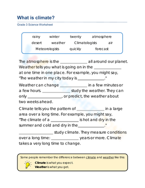 Grade 3 What is Climate? — Printable No-Prep Worksheet