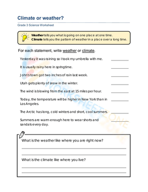 Printable Climate or Weather Worksheet | Grade 3 Science