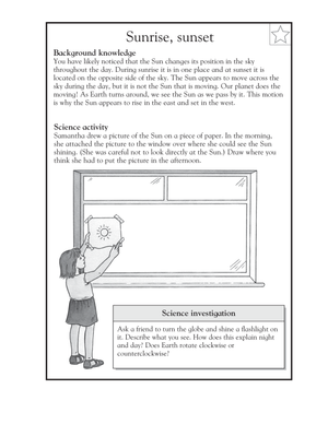 Essential Sunrise and Sunset Science Worksheet | Grade 3-4