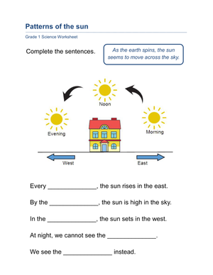 Patterns of the Sun Worksheet | Grade 1 Essential Science