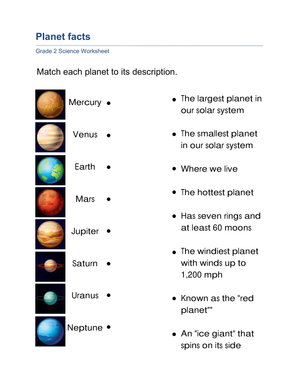 Essential Planet Facts Worksheet | Grade 2 Science