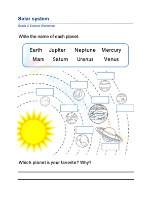 Essential Solar System Worksheet | Grade 2 Science