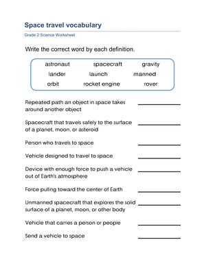 Grade 2 Space Vocabulary — Printable No-Prep Worksheet