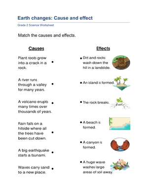 Grade 2 Earth Changes — Printable Cause and Effect Worksheet