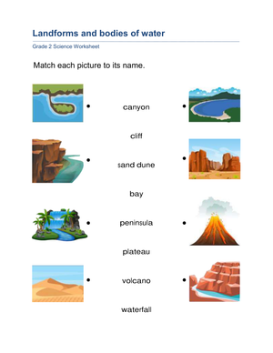 Printable Landforms & Bodies of Water Worksheet | Grade 2