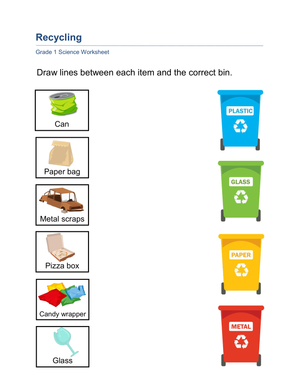 Essential Recycling Sort Worksheet for Grade 1 Science