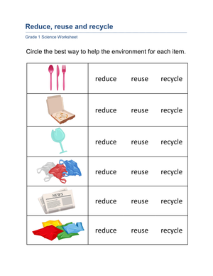 Essential 3 Rs Worksheet | Grade 1 Science