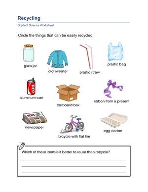 Grade 3 Recycling — Printable No-Prep Worksheet