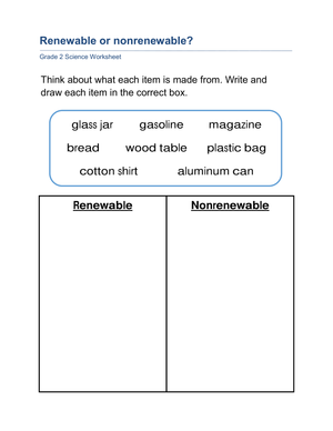 Grade 2 Renewable Resources — Printable No-Prep Worksheet