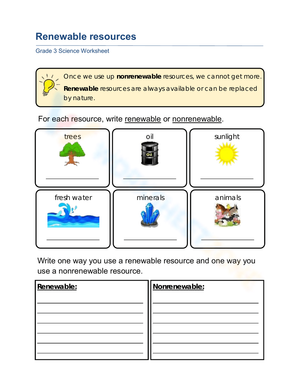 Grade 3 Renewable Resources — Printable No-Prep Worksheet