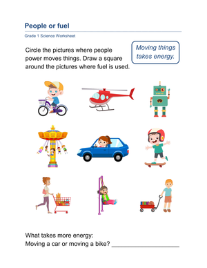 Grade 1 Energy Sources — Printable No-Prep Worksheet