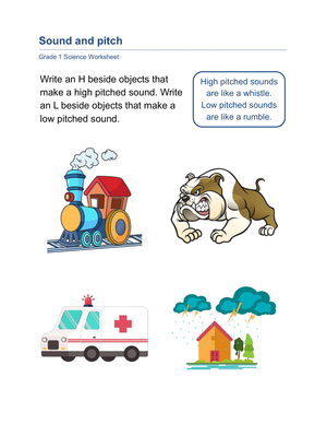 Printable Pitch Identification Worksheet | Grade 1 Science