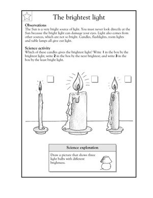 Printable Light Brightness Worksheet | Grade 1 Science
