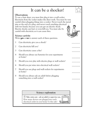 Electricity Safety Worksheet | Grade 1 Essential Printable