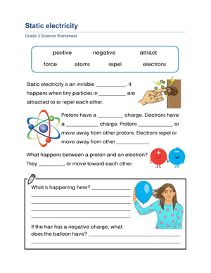 Static Electricity Worksheet | Grade 3 Science