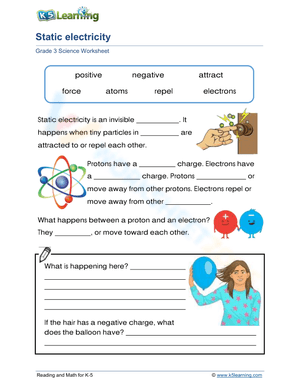 Static Electricity Worksheet | Grade 3 Science