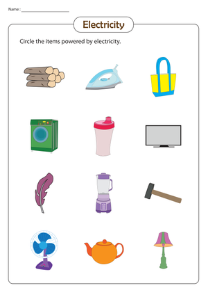 Grade 1 Electricity — Printable No-Prep Worksheet