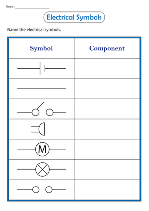 Printable Electrical Symbols Worksheet | Grade 6 Science