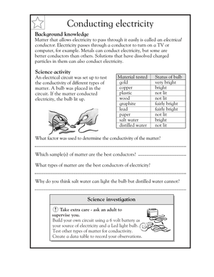 Printable Conducting Electricity Worksheet | Grade 5 Science
