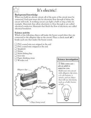 Essential Electric Circuits Worksheet | Grade 3 Science