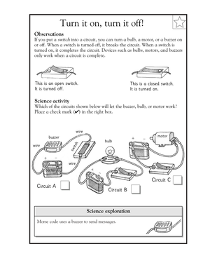 Grade 1 Circuits — Printable No-Prep Science Worksheet