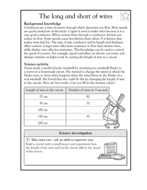 Printable Wires as Conductors Circuit Worksheet | Grade 5