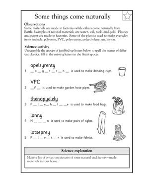 Synthetics Scramble: Essential Grade 1 Science Worksheet