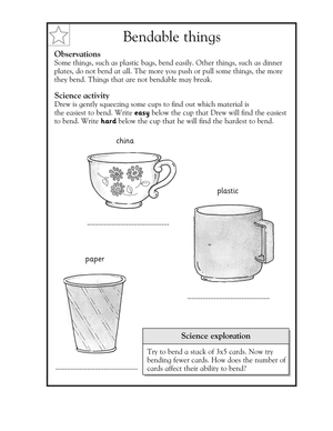 Printable Properties of Materials: Bendable Things Worksheet