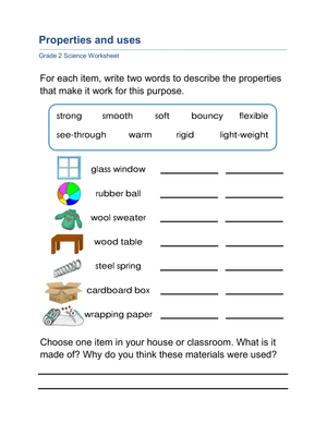 Essential Grade 2 Properties and Uses Science Worksheet
