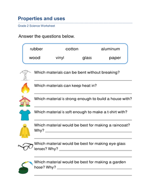 Essential Grade 2 Properties and Uses Science Worksheet